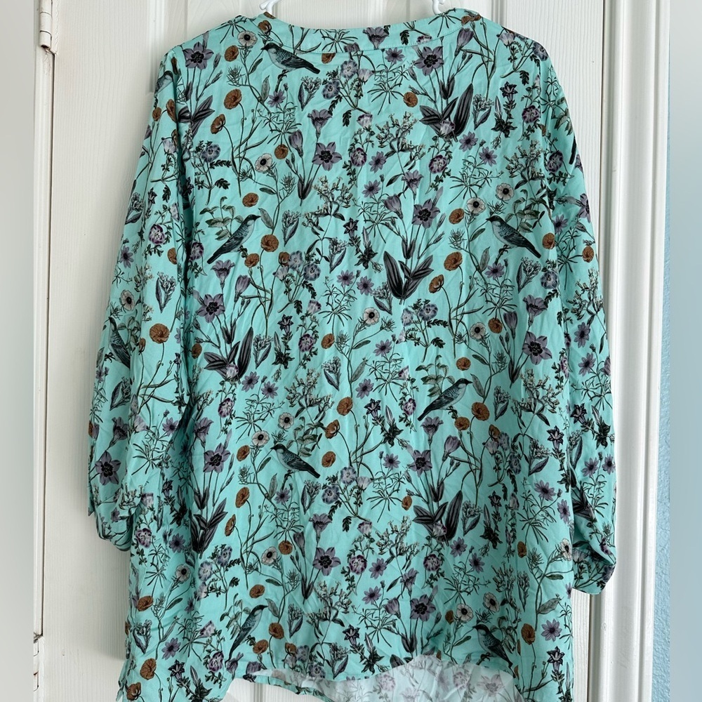J Jill Women's Teal Birdy Half Buttoned Top Blouse size large - Picture 4 of 5